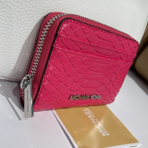 Michael Kors Women Medium Zip Around Card Case Coin Pouch Wallet Electric Pink - Picture 2 of 16